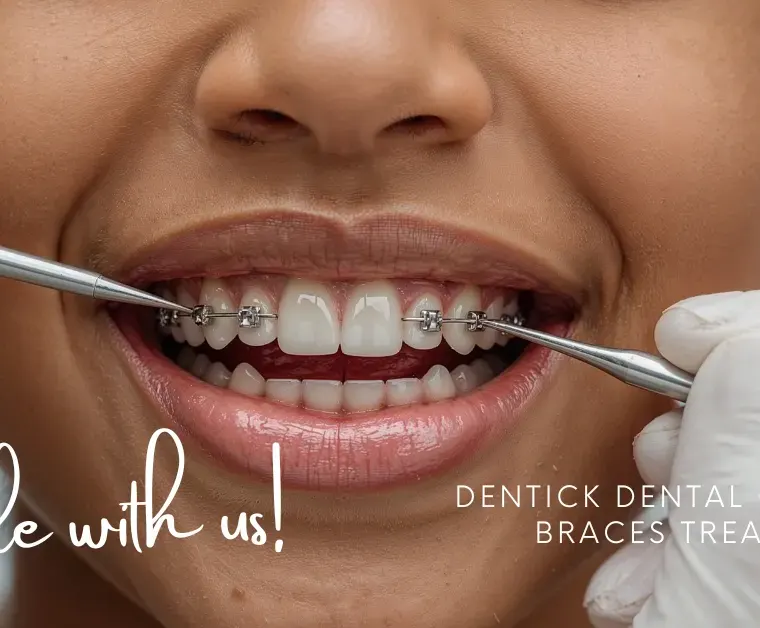 A confident patient smiling wearing orthodontic braces at Dentick Dental Care clinic.