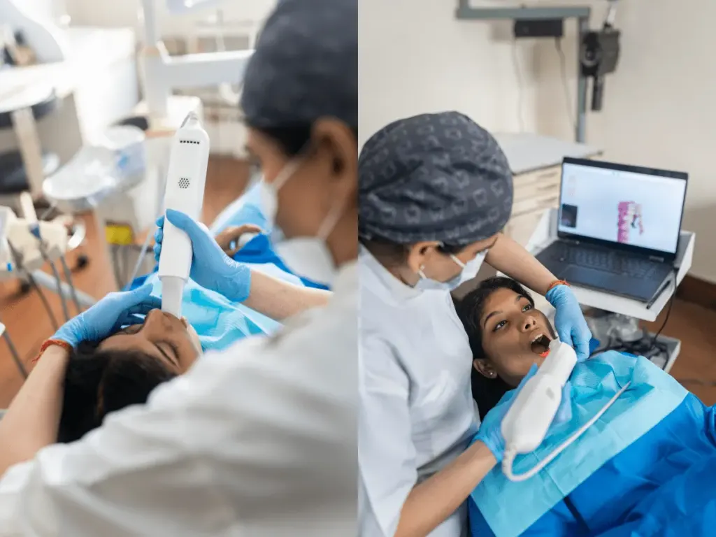 Dentist performing a 3D digital scan of a patient's teeth at Dentick Dental Care for aligner preparation.